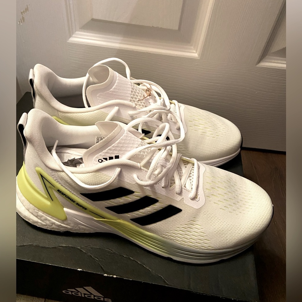 NWT Adidas White/Neon Yellow Athletic Running Shoes Size 12, comes with box